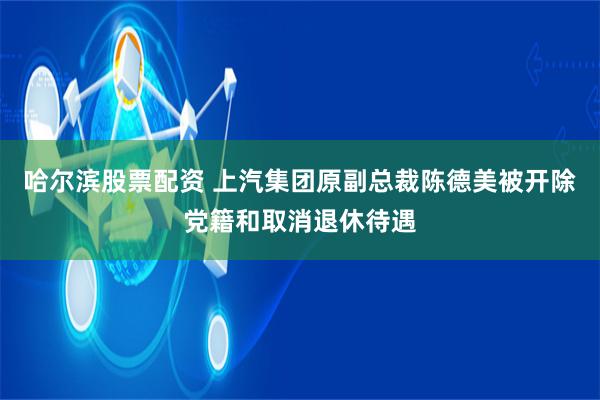 哈尔滨股票配资 上汽集团原副总裁陈德美被开除党籍和取消退休待遇