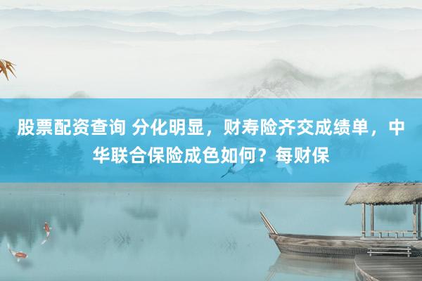 股票配资查询 分化明显，财寿险齐交成绩单，中华联合保险成色如何？每财保