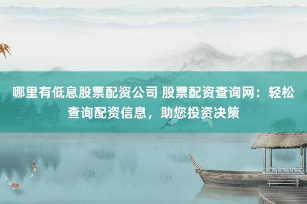 哪里有低息股票配资公司 股票配资查询网：轻松查询配资信息，助您投资决策