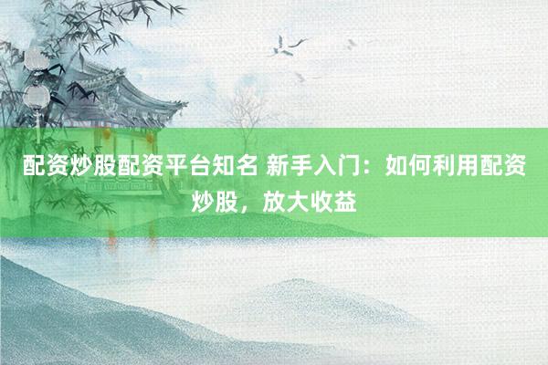 配资炒股配资平台知名 新手入门：如何利用配资炒股，放大收益